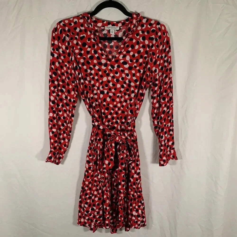 Free Assembly Dress Women’s Small Red Long Sleeve Tiered Mini Dress